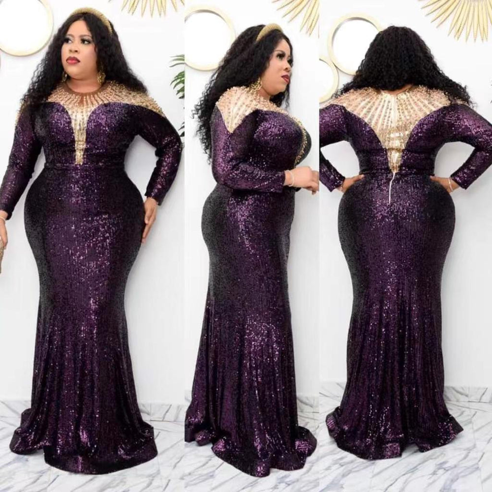 European, american, and african fashion women's sequin & beaded evening gown - slim fit mermaid long dress - cross-border exclusive