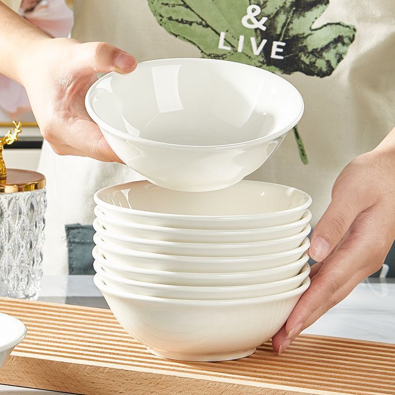 Pure white ceramic bowl for homethickened oven mitts noodle bowl soup bowl hat bowl microwave oven can be processed log0
