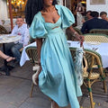 European and american cross-border women's fashion:  summer new arrivals - sexy and elegant square neck, puff sleeve, high-waisted midi dress