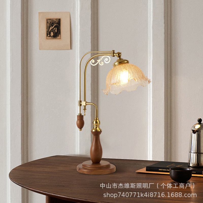 French retro solid wood curved pole floor lamp with pleated lace and soft light – perfect for b&b rooms, studies, and bay windows – wholesale direct from the manufacturer