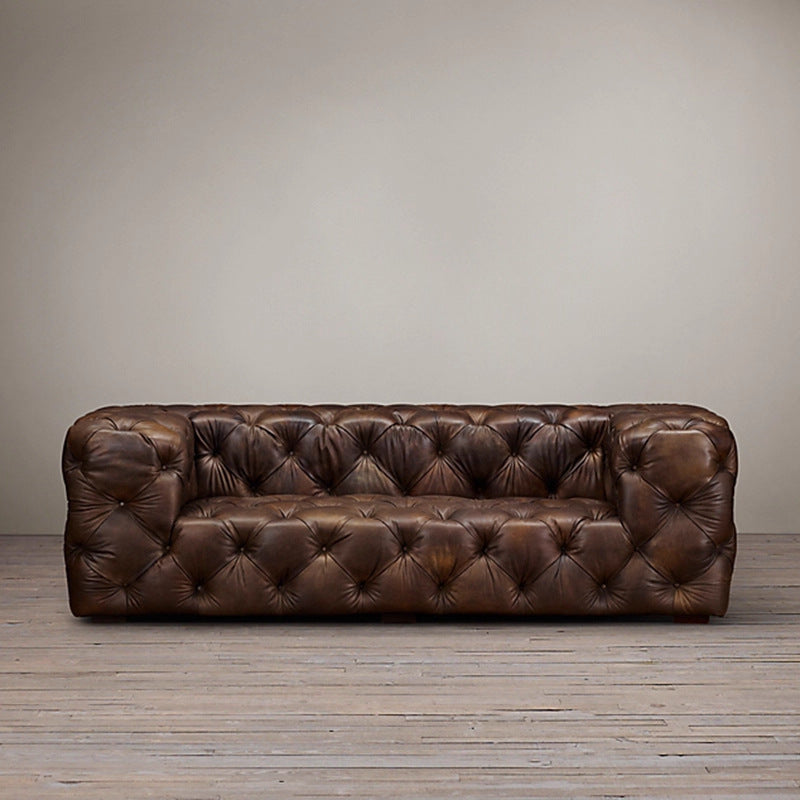 American light luxury living room straight row multi-person first-layer cowhide casual sofa house small apartment oil wax leather three-person sofa