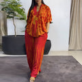 European and american cross-border african women's clothing  spring new casual v-neck loose printed top and wide-leg pants set