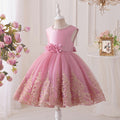 Girls' princess dress - sweet style, european & american chic, runway-inspired gown, flower girl wedding dress, round neck, children's mid-length, customizable