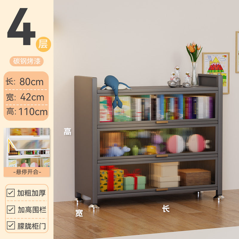 Steel bookcase with door Children's bookshelf Dust-proof locker Household display cabinet Bedroom floor rack Storage cabinet