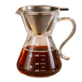 Glass pour-over coffee maker with stainless steel filter, drip coffee filter cup, sharing carafe, coffee maker set
