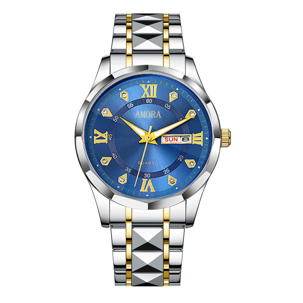 Xiangshiman cross-border men's watch waterproof luminous dual calendar watch men's fully automatic quartz watch diamond-shaped wristwatch