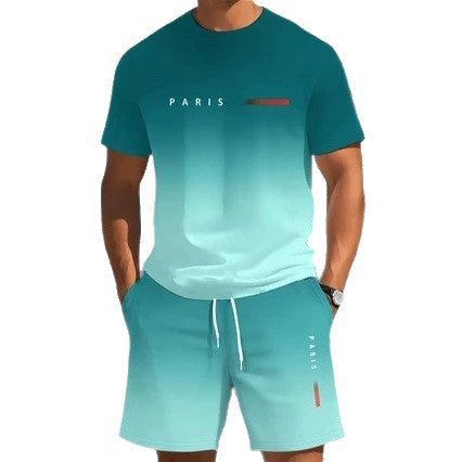 Summer new 3d print fashion trend mesh trendy cool short sleeve shorts t-shirt set - direct from european and american factories