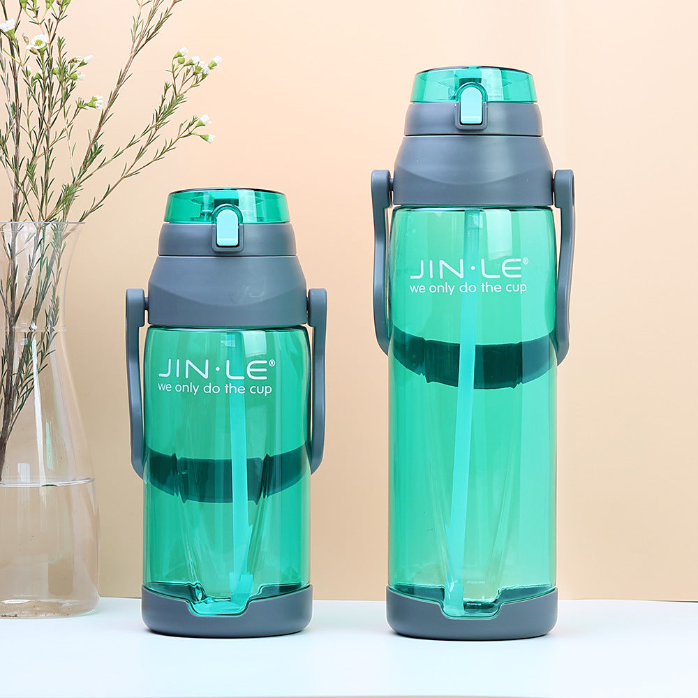 Jingle large capacity plastic water bottle with straw - portable, leak-proof, extra-large water bottle for men and women, perfect for outdoor use