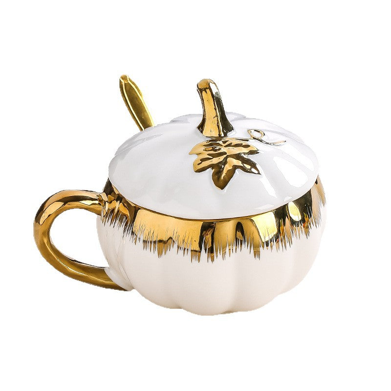 European-style quirky ceramic mug, unique pumpkin mug, high-end office milk and coffee cup, afternoon tea cup and saucer