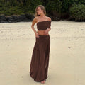 European and american women's clothing  summer new collection: solid color bandeau top, slim-fit strappy sexy ruched midi skirt set