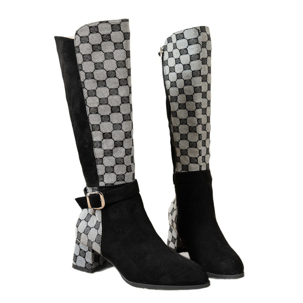 Versatile chunky heel geometric print over-the-knee boots - autumn/winter  new arrival - elastic cuff, hot-selling women's boots for independent e-commerce stores