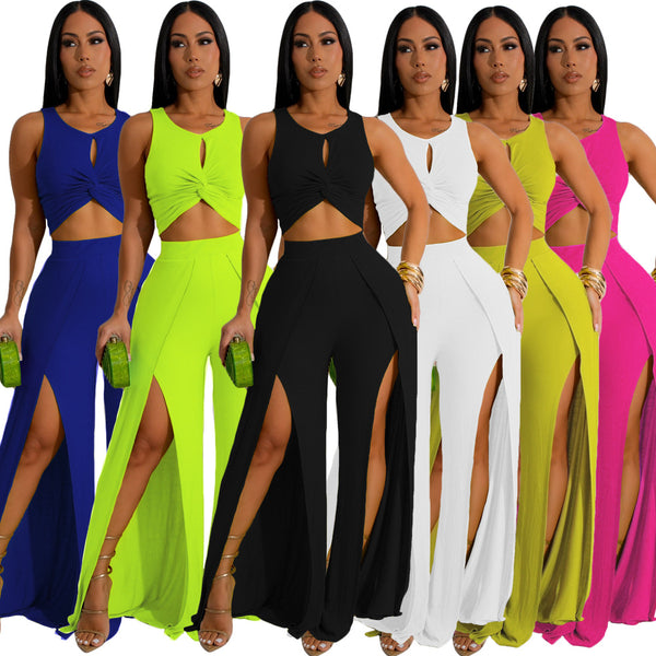 TW468 European and American eBay Fashion Casual Suit Split Vest Wide Leg Pants Two-piece Set Women's Cross-Border