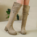 round toe over-the-knee boots for women  winternew arrivalfleece-linedslimming lookthick sole belt buckle high heel slim boots