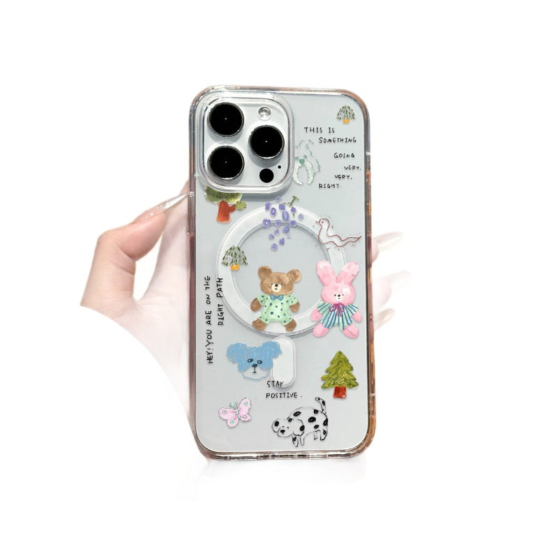 Girly cartoon animal paradise iphone 17 case, apple 16 shockproof high-transparency magnetic soft case