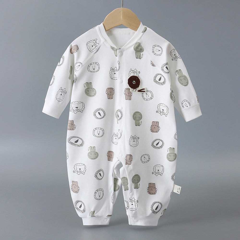 Infant and toddler pure cotton class a onesies, spring and autumn styles, long-sleeved rompers for baby boys and girls, seamless cartoon hooded pajamas, children's clothing