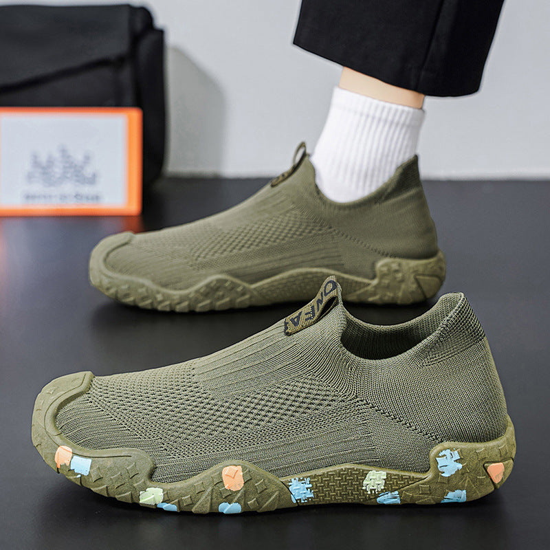 2026 spring new men's breathable slip-on flyknit mesh shoes - men's casual anti-slip athletic trendy sneakers