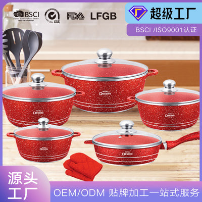 Oem personalized die-cast aluminum pot 12pcs kitchen cooking suit soup pot stew pot frying pan non-stick pan wholesale pot