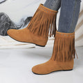 Plus size tassel boots exportautumnew arrivalfashion style suede v-mouth round toe hidden heel women's boots cross-border