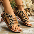 export plus size flat thong leopard print sandals women's  summer outdoor comfortable hollow-out beach sandals