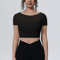 Fake two-piece mesh sports short-sleeved t-shirt for women with chest pad and navel-baring topsoutwear yoga quick-drying slimming look fitness clothes