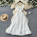 fashionexport suspender dress for women summer waist-cinching casual long skirt pure color suspender banquet dress