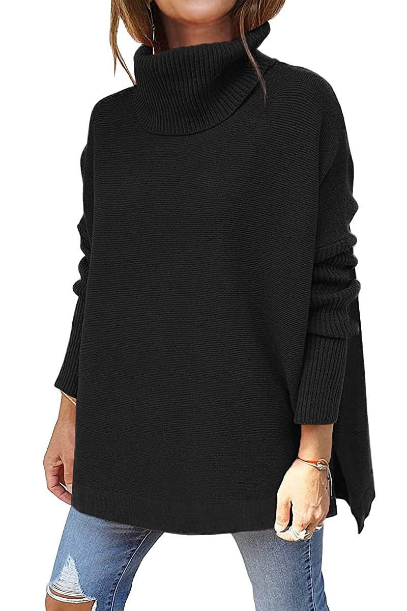 2022 amazon cross-border high neck sweater, mid-length batwing sleeve, cinched hem, pullover knit sweater for women