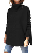 2022 amazon cross-border high neck sweater, mid-length batwing sleeve, cinched hem, pullover knit sweater for women
