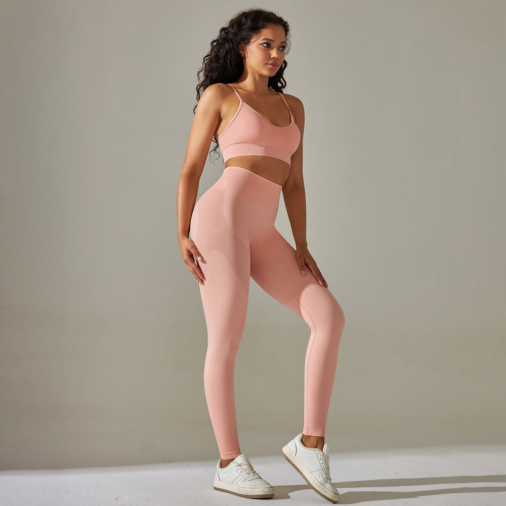 fashion seamless knittingpure color back belly tightening butt lifting intimates yoga suit running fitness nine-point pants