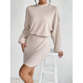 Women's knit set - long sleeve crewneck crop top and slim mini skirt outfit, autumn/winter collection