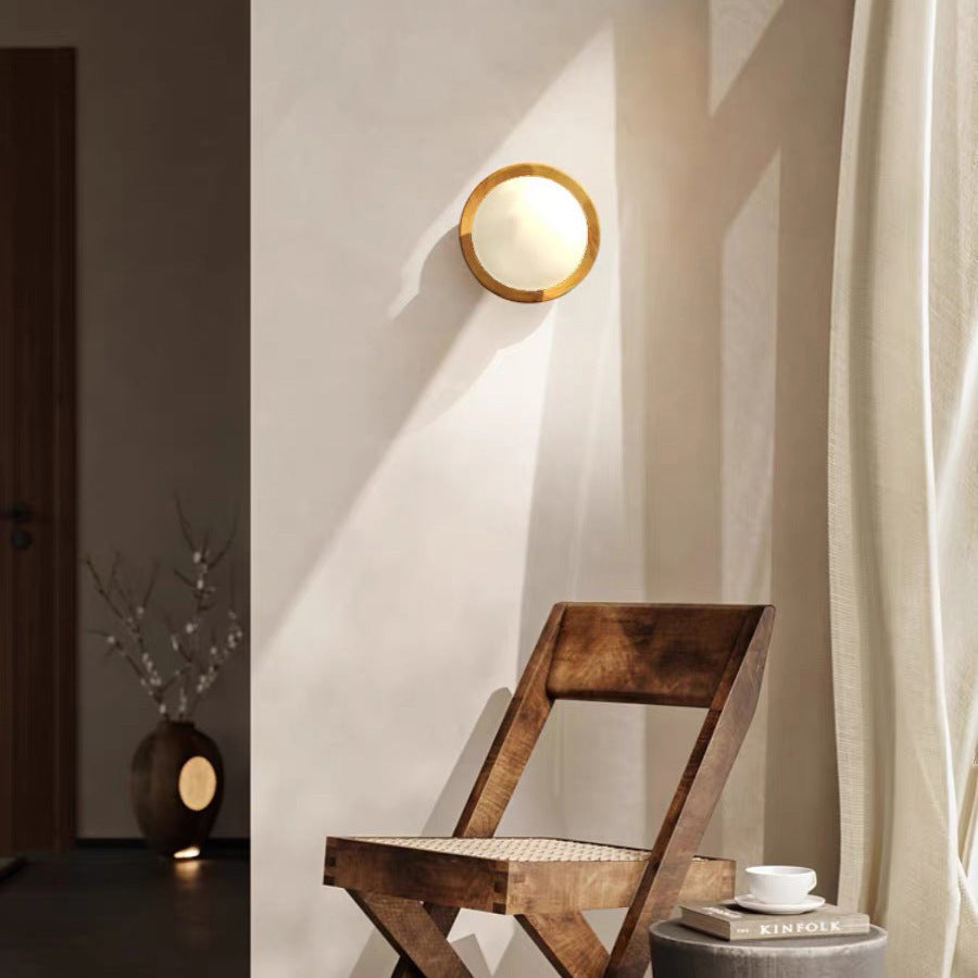 Wabi Sansan wind walnut wall lamp retro restaurant entrance bedside new Chinese living room homestay decoration bedroom wall lamp