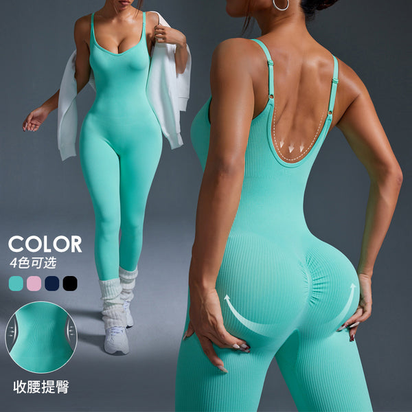 One-piece slimming threaded suspender jumpsuit women's backless hip-lifting jumpsuit seamless vest-type one-piece yoga suit
