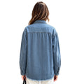Fashion cross-border foreign trade denim long-sleeved shirt lapel double chest pocket raw edge loose shoulder style shirt outwear women