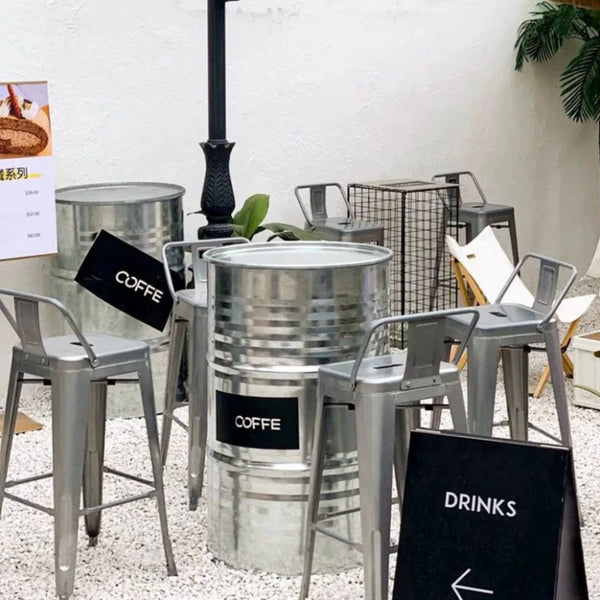 Industrial wind oil drum bar loose table card seat table and chair creative outdoor lounge area commercial wrought iron high table and chair combination
