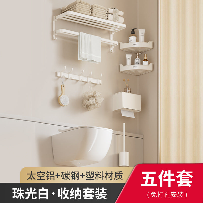 White bathroom rack No punching toilet Suction cup Wall-mounted toilet Wash table Storage corner triangular basket