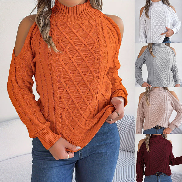 Real shot 2025 autumn and winter casual twist off-the-shoulder semi-turtleneck long-sleeved pullover sweater,   women's clothing