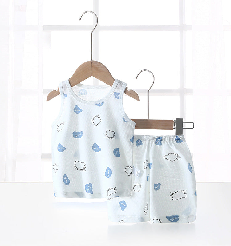 Baby tank top set - summer lightweight pure cotton sleeveless loungewear shorts - unisex kids' pajamas & summer outfit