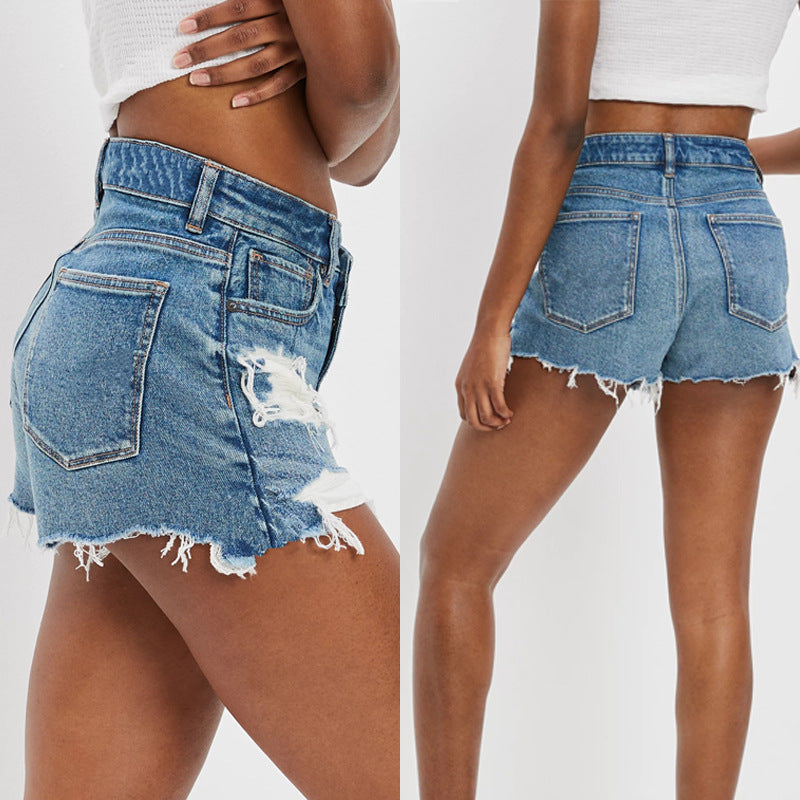 ripped shorts for women,  hot-selling denim shorts, european and american fashion raw edge jeans