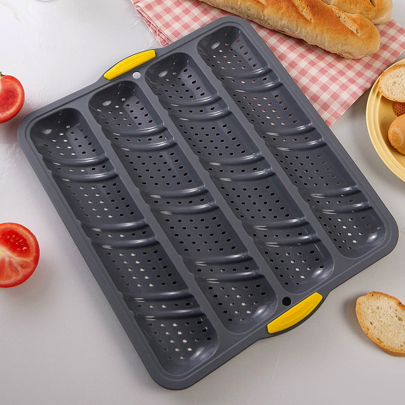 New 4-slot baguette mold 4-slot non-stick baking silicone baking dish bread oven cake mold with frame