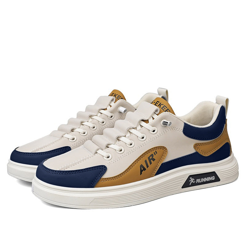 Men's summer new leather sneakers breathable athletic casual shoes youth trendy korean style versatile men's white shoes