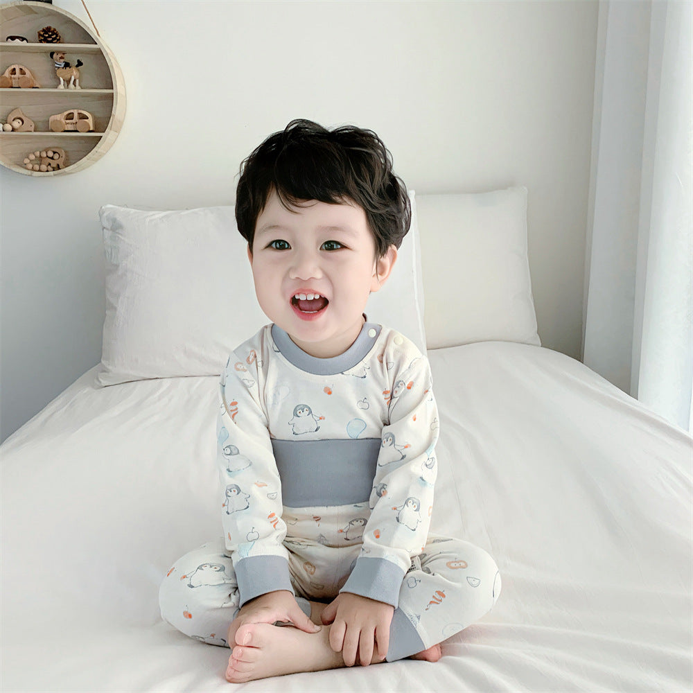 Baby pajamasintimates cotton spring & fallhigh waist belly protection newborn separatessuit baby autumn clothes and long trousers bottom clothes