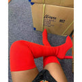Autumn winter pointed toe thick heel knitting over-the-knee boots women's fashion cross-border exportplus size elastic wool socks boots