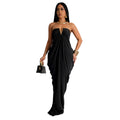 C7135 cross-border   fashion women's solid color sexy slim-fit v-neck dress - new arrival