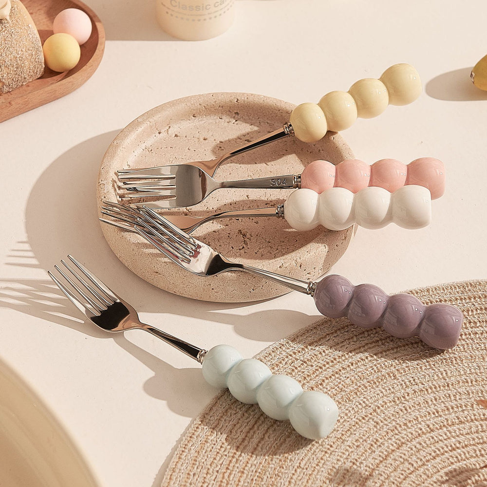 Ins candied haws stainless steel fork spoon creative dopamine high appearance spoon household tableware ball fork wholesale