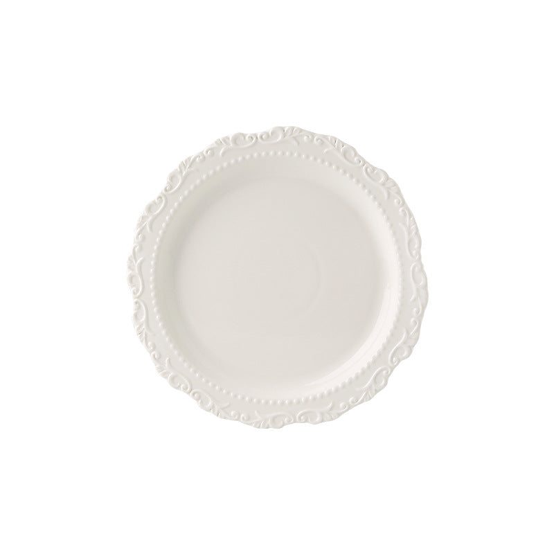 Ins embossed ceramic dinnerware set - vintage style dinner plates, western dinner plates, vegetable plates, royal style cream ceramic plates