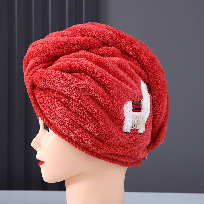 New arrival dry hair cap for women, water-absorbent, quick-drying, cute alpaca thickened shower cap, hair wiping, logo printed, dry hair towel wholesale