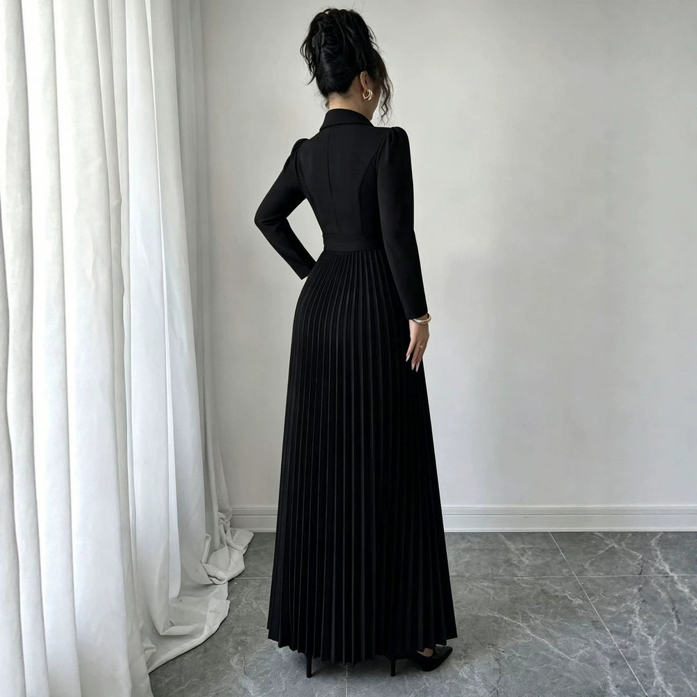 european and american cross-border e-commerce women's new black fitted slimming elegant blazer pleated dress