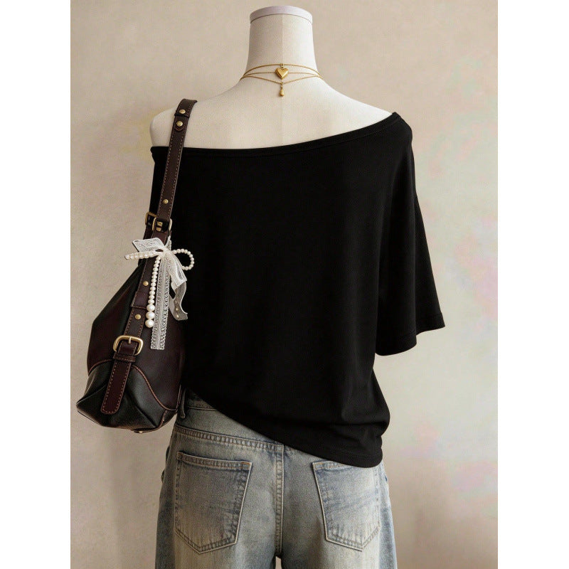 fashion style off-shoulder short-sleeved t-shirt women's leopard print printinglooseslimming looksummernew arrivalfashioneasiest for matchtops
