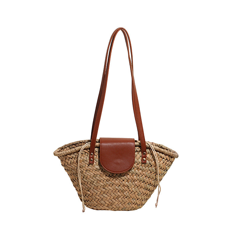 Small bag women's 2025 summer new fashion beach vacation straw bag popular shoulder bag large capacity tote bag