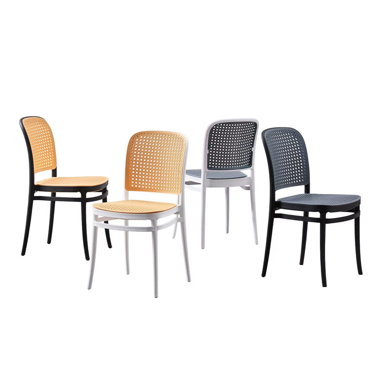 imitation rattan plastic chair for home stackable casual backrest chair breathable pp chair mesh woven dining chair