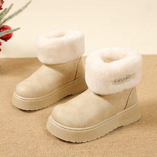 autumn new fleece-lined fluffy trim platform chunky sole snow boots women's korean style round toe warm export plus size women's boots